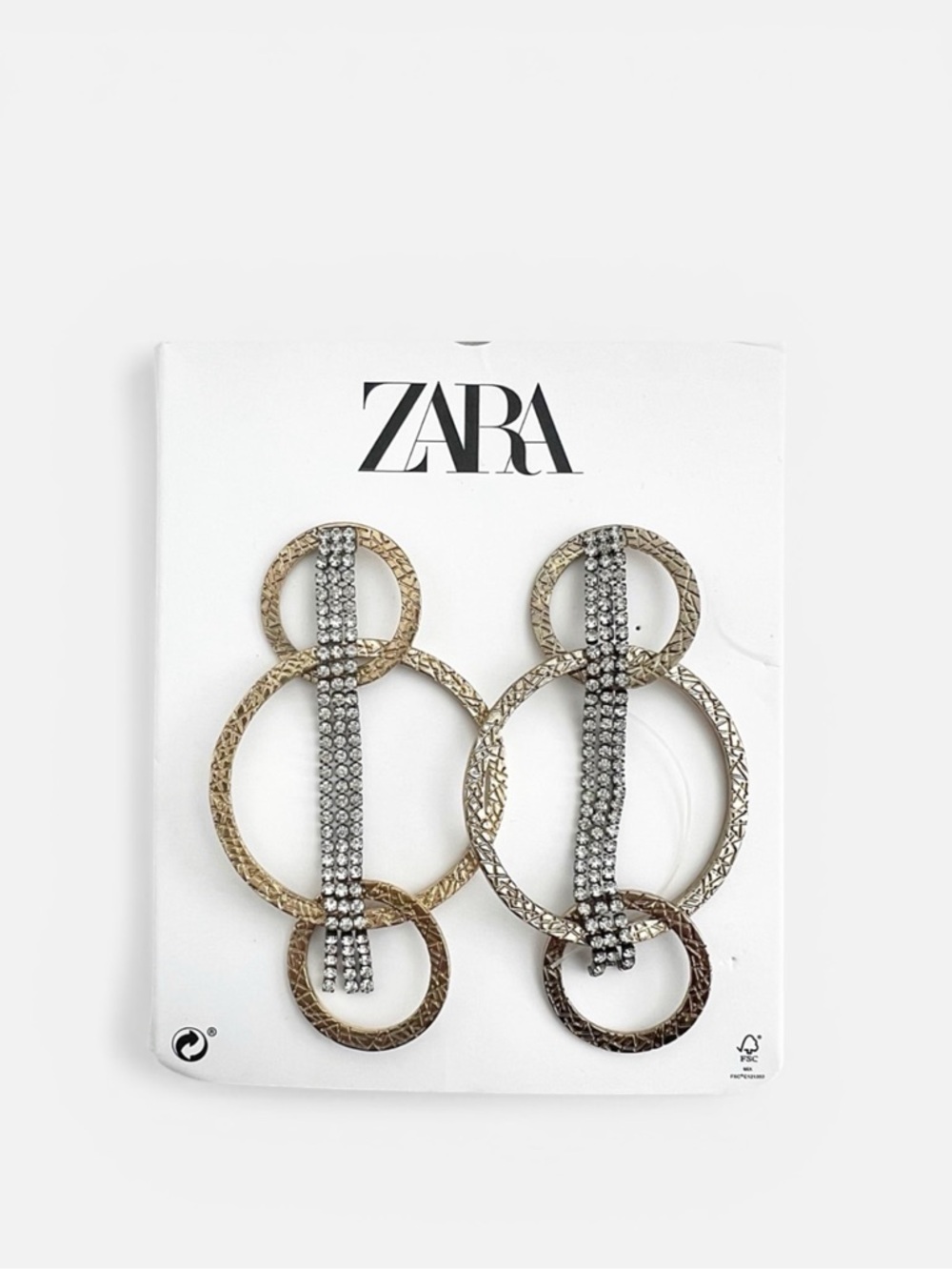 ZARA Gold and Silver Triple Hoops with Chain Statement Earrings